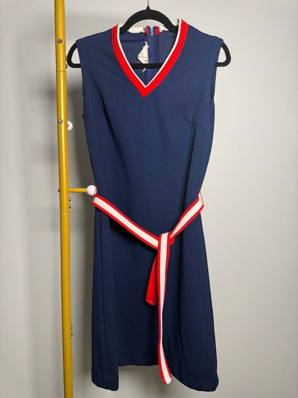 Vintage 1960s Made by Arlene Andrews Sleeveless V-Neck Dress with Belt